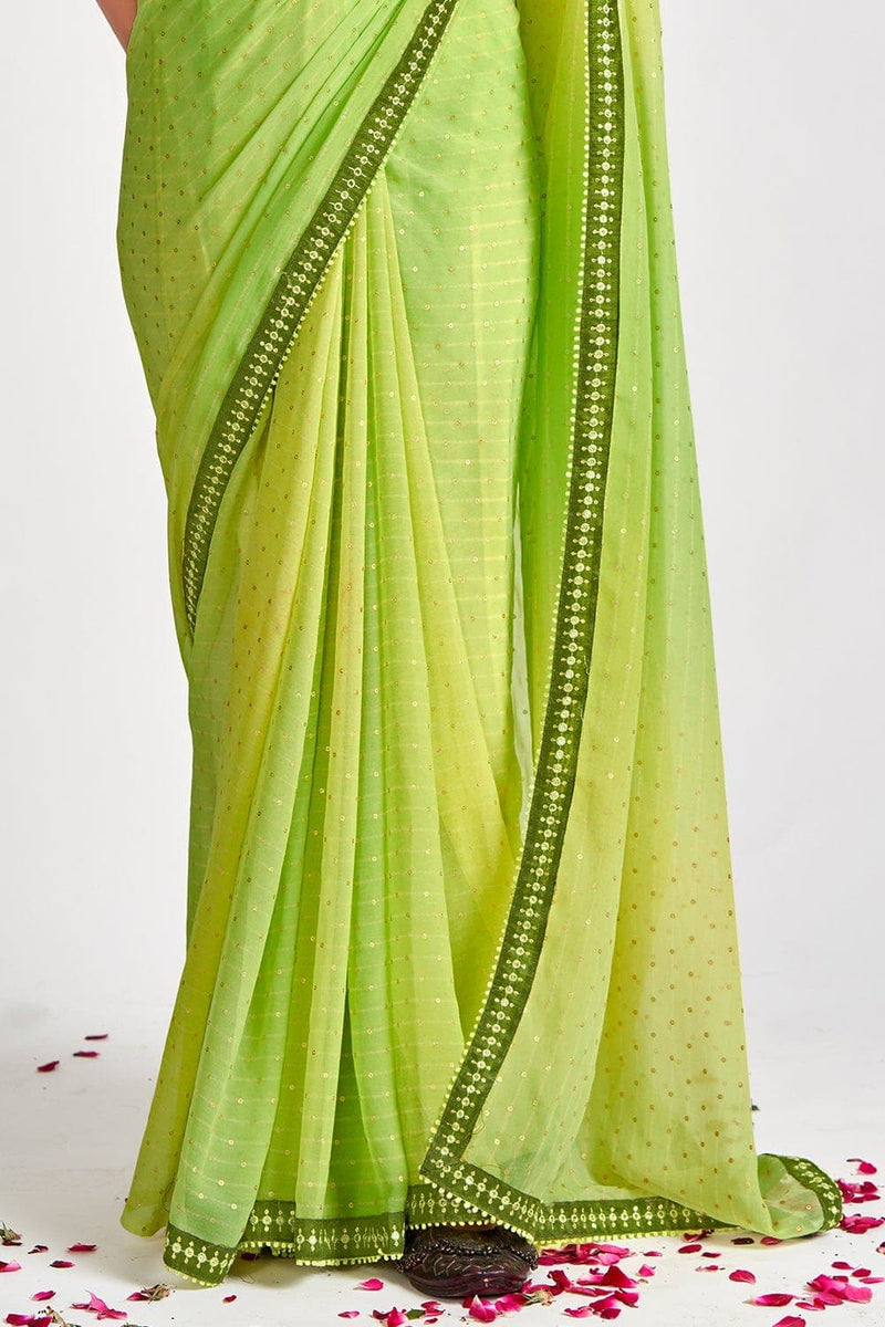 lemon green saree contrast blouse